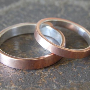 FUSED Silver & Copper Wedding Set: Choose 4 to 8 mm // Mens Wedding Ring // Womens Wedding Ring // Mens Wedding Band // Womens Wedding Band