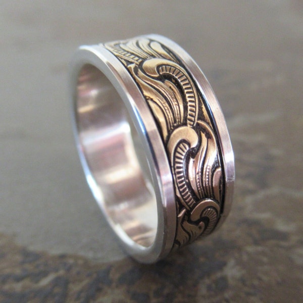 PAISLEY Silver & Jeweler's Brass // Mens Wedding Band // Womens Wedding Band // Copper Wedding Band // Mens Wedding Ring