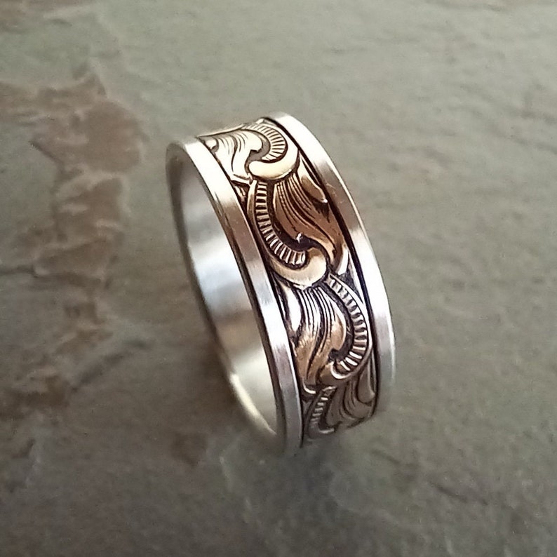 PAISLEY Silver & Jeweler's Brass // Mens Wedding Band // Womens Wedding Band // Copper Wedding Band // Mens Wedding Ring image 5