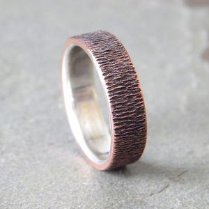 DEEP WOODGRAIN Silver and Copper // 4-8 mm // Men's Wedding Ring // Women's Wedding Ring // Men's Wedding Band // Women's Wedding Band
