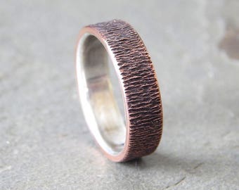 DEEP WOODGRAIN Silver and Copper // 4-8 mm // Men's Wedding Ring // Women's Wedding Ring // Men's Wedding Band // Women's Wedding Band