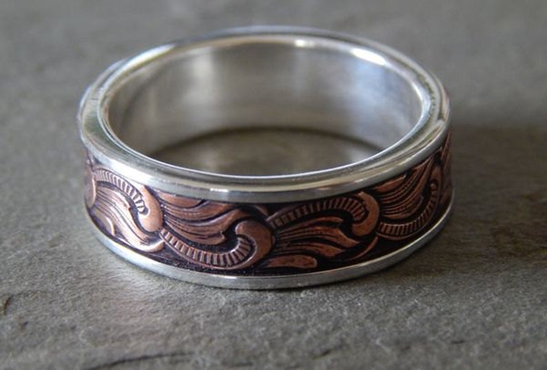 PAISLEY Silver & Copper // Mens Wedding Band // Womens