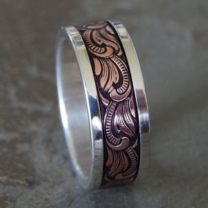 10mm PAISLEY Silver Copper Wedding Band // Mens Wedding Band // Womens Wedding Band // Silver Wedding Band // Copper Wedding Band // Unique