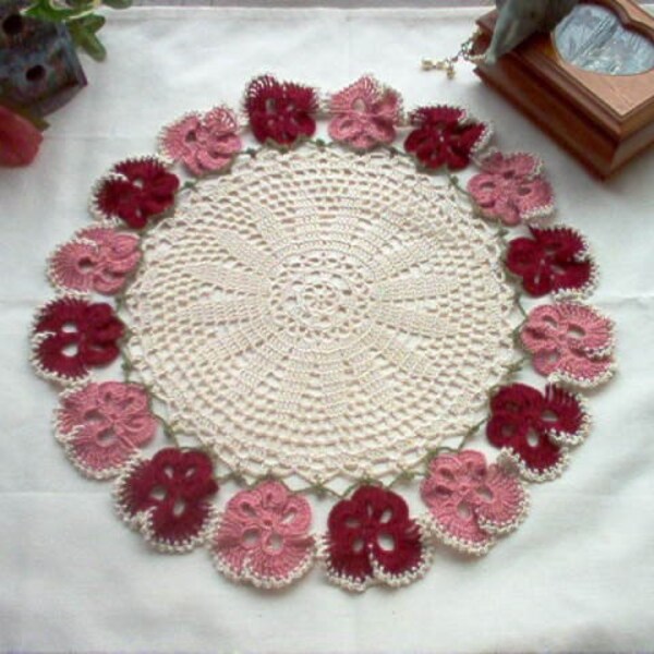 Victorian Pansy 'N' Lace Crochet Thread Art Doily New Handmade