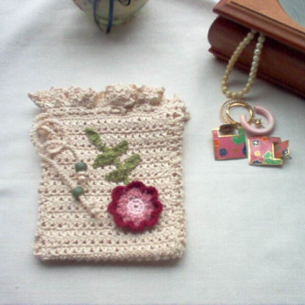 Victorian Rosette Gift Bag Soap Sachet Crochet Lace Thread Art