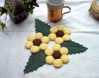 Brown Eyed Susan Hot Plate Mat Trivet Crochet Thread Art