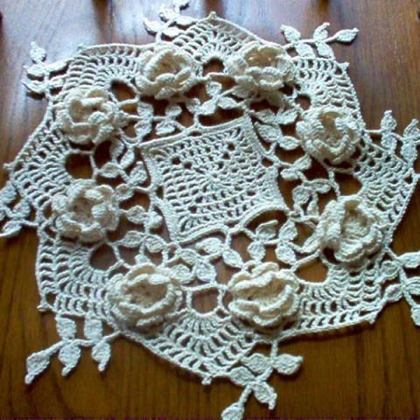 Romantic 3 D Roses Crochet Lace Thread Art Doily New Handmade