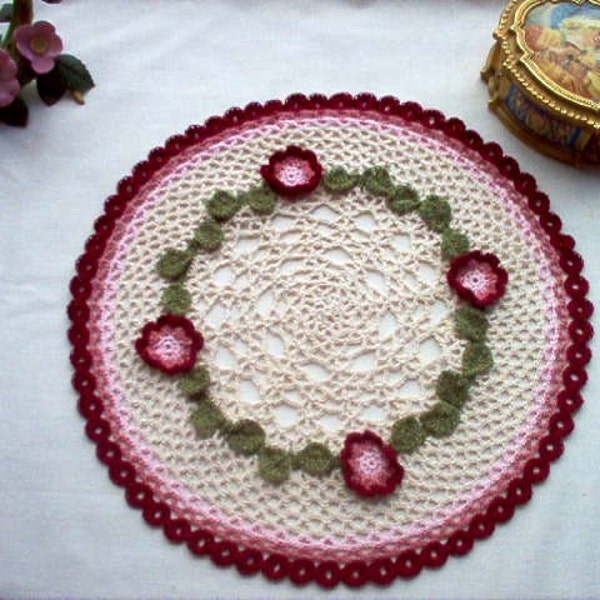 Antique Rose Wreath Vintage Style Crochet Thread Art Doily Reseved for craftsforangels