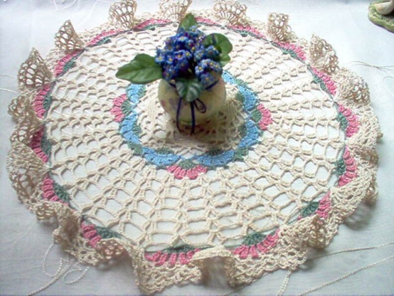 Morning Glory Ruffled Crochet Lace Thread Art Doily New Handmade image 2