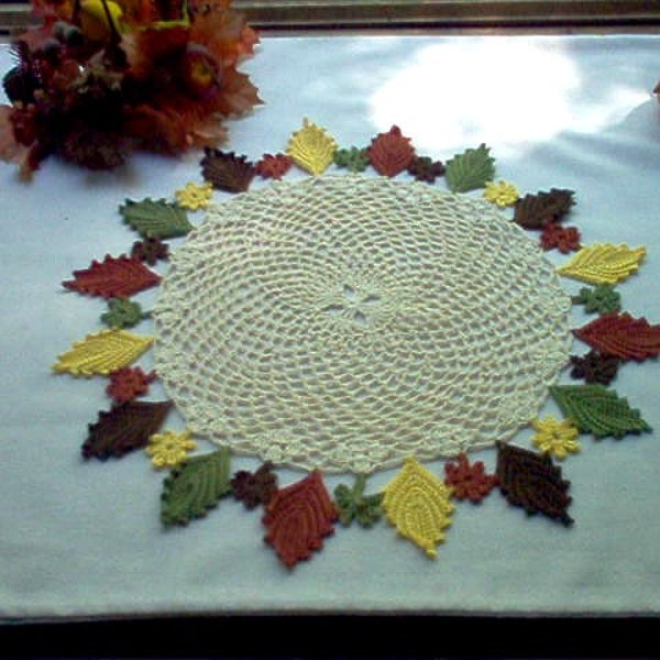 Autumn Flower N Leaf Crochet  Lace Thread Art Doily New Handmade