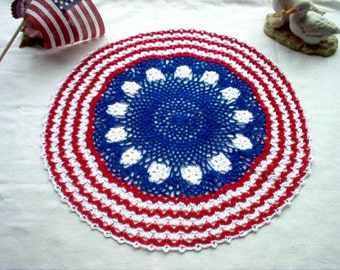 Patriotic Americana Crochet Thread Art Doily New Handmade