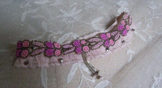 1920's Art Deco Pink and Silver Beaded Garter - image 2