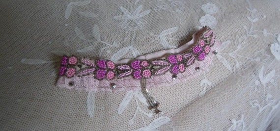 1920's Art Deco Pink and Silver Beaded Garter - image 1