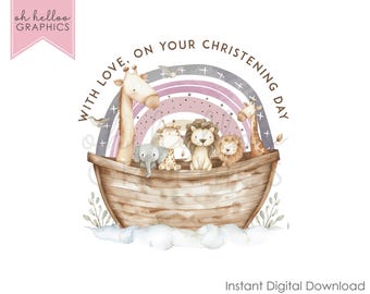 Noah's Ark Animal Clipart PNG, Christening Day Design (Digital Download)