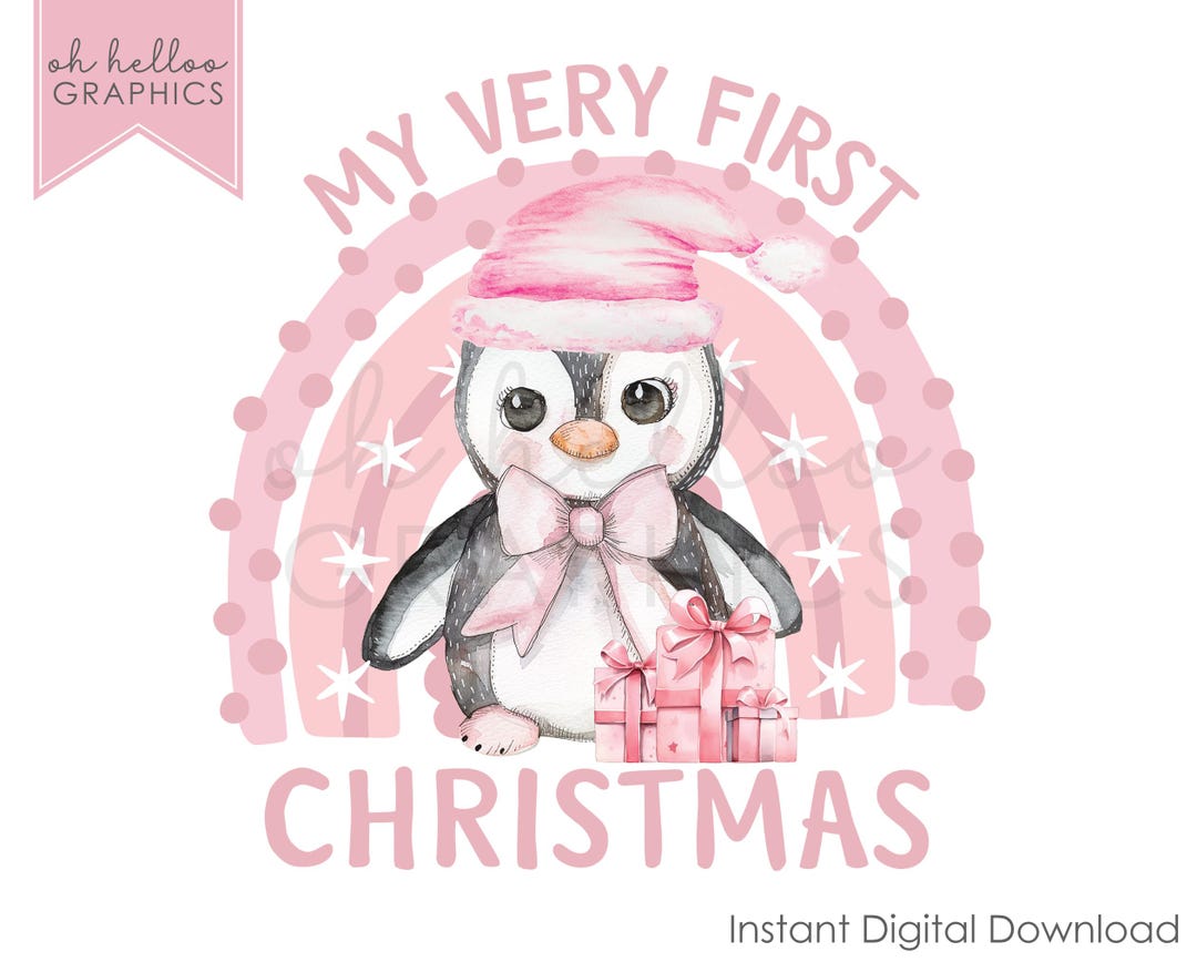1st Christmas Penguin Clipart, Baby Girl Pink Design (digital Download ...