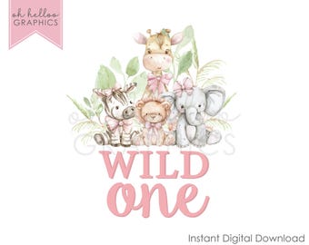 Pink Safari Wild One PNG Clipart, 1st Birthday (Digital Download)