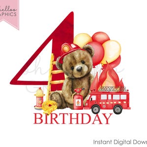 Firefighter Clipart 4th Birthday PNG Clipart Teddy Fireman, Iron On Design, Uvdtf Image Dtg Graphic Invitation Baby Vest Tshirt Png Print