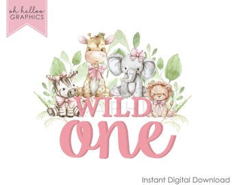 Safari Animals 1st Birthday Clipart, Wild One Theme (Digital Download)