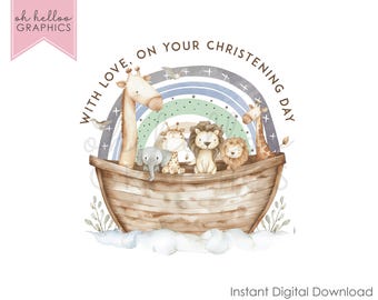 Noah's Ark Animal PNG Clipart, Christening Day Design (Digital Download)