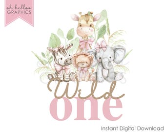 Pink Safari Wild One Clipart: 1st Birthday PNG (Digital Download)