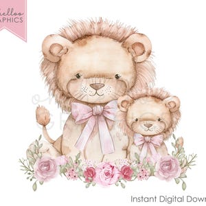 Cachorro de león PNG Clipart, anuncio de bebé de animales de safari, revelación de género, es una niña, diseño para planchar, imagen Uvdtf, lindas hermanas, lazo rosa, gráfico Dtg