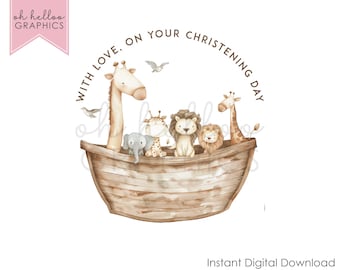 Noah's Ark Animal Clipart PNG, Christening Design (Digital Download)