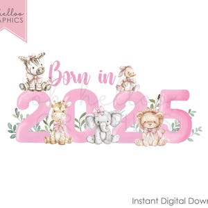 Né en 2025 PNG Clipart, image par sublimation, animaux de safari téléchargement numérique instantané pyjama Design gilet bébé bavoir voitures souvenir design