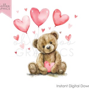 Clipart PNG di orsacchiotto di San Valentino, immagine di sublimazione di palloncini a cuore, download immediato di gilet per neonati Uvdt Dtg, design della maglietta per il primo San Valentino del bambino