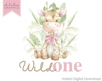 Pink Giraffe Wild One 1st Birthday Clipart (Digital Download)
