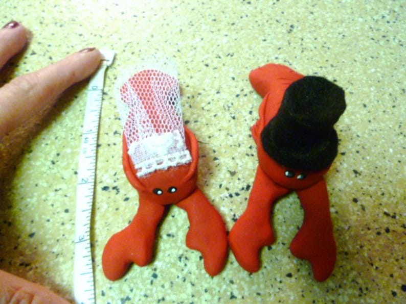 Lobster Wedding Couple Cake Topper Mini Marble Friends Set of Two in Red Bride and Groom