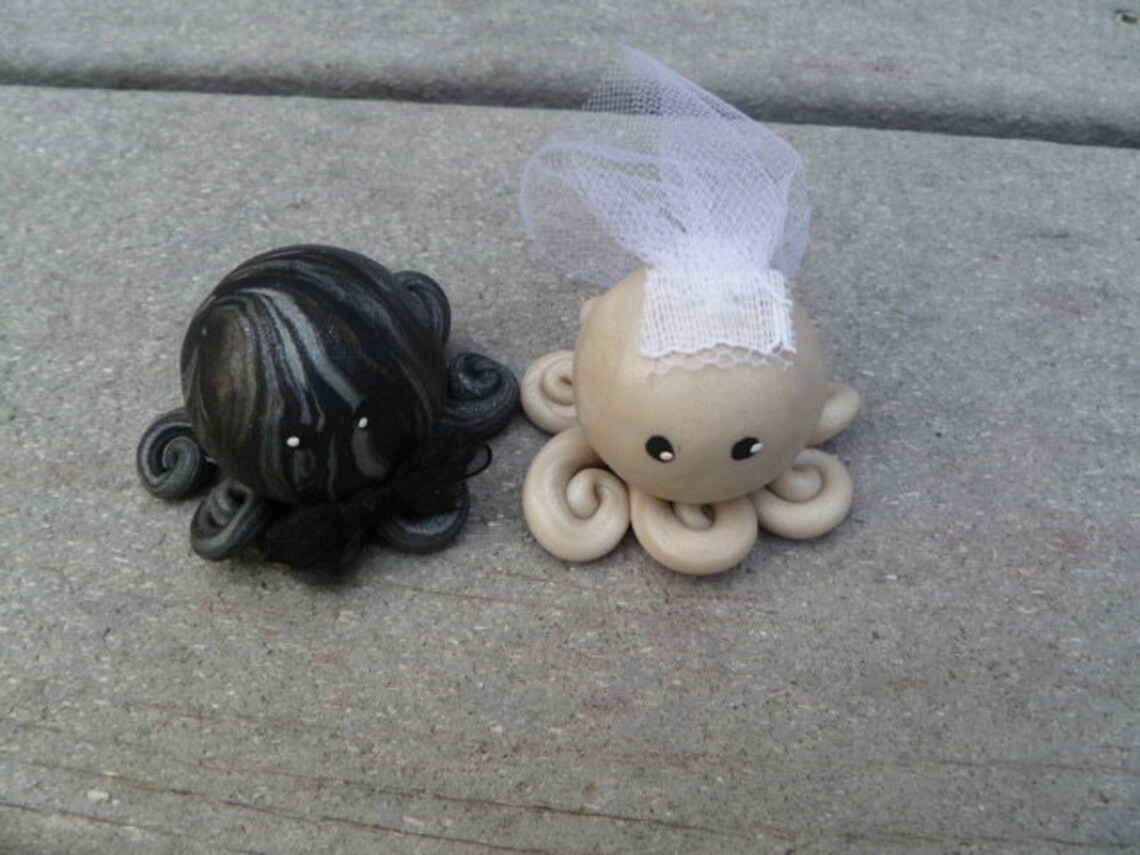 Octopus Wedding Couple Cake Topper Mini Marble Friends Set of Etsy