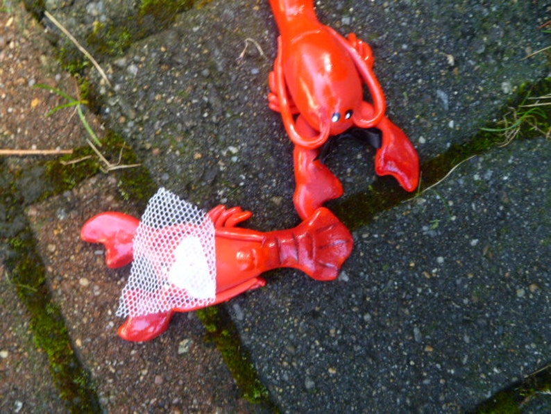 Lobster Wedding Couple Cake Topper Mini Marble Friends Set of Two in Red Bride and Groom