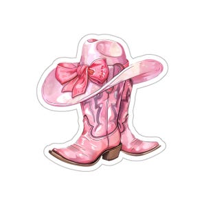 Cowgirl Sticker Pink Bow with Cowgirl boots and Cowgirl Hat Cowboy Boots and Bow Sticker