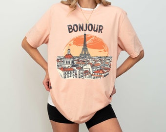 Paris t-shirt for vacation t-shirt to Paris Bonjour retro t-shirt