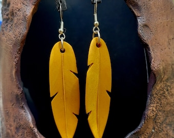 Yellowheart wood feather earrings 007