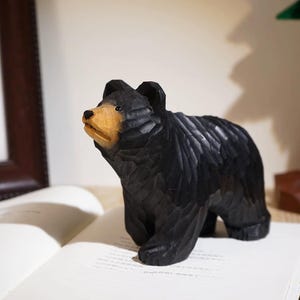 6.4&#39;&#39;Hand carved Wooden Bear Figurine for Desk Decor Gift,Bear Wooden Art Carved,Wood Statue,Christmas gift