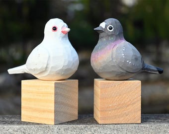 2.4&#39;&#39;Hand carved Wooden pigeon Figurine for Desk Decor,Garden Decoration,Cute Bird Wooden Art Carved Ornament,Wood Statue,Christmas gift