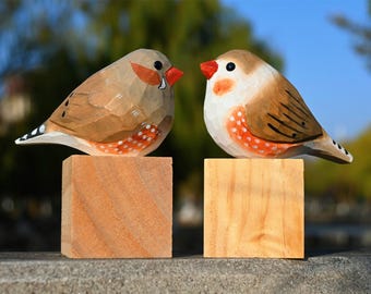3&#39;&#39;Hand carved Wooden Zebra finch Figurine for Desk Decor,Garden Decoration,Cute Bird Wooden Art Carved Ornament,Wood Statue,Crystal gift