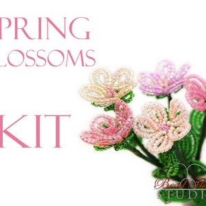 KIT - introduction to French beaded flowers Pink Spring flowers beginners kit