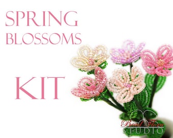 KIT - introduction to French beaded flowers Pink Spring flowers beginners kit