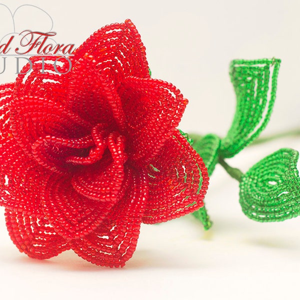 French beaded rose flower tutorial and pattern - pdf