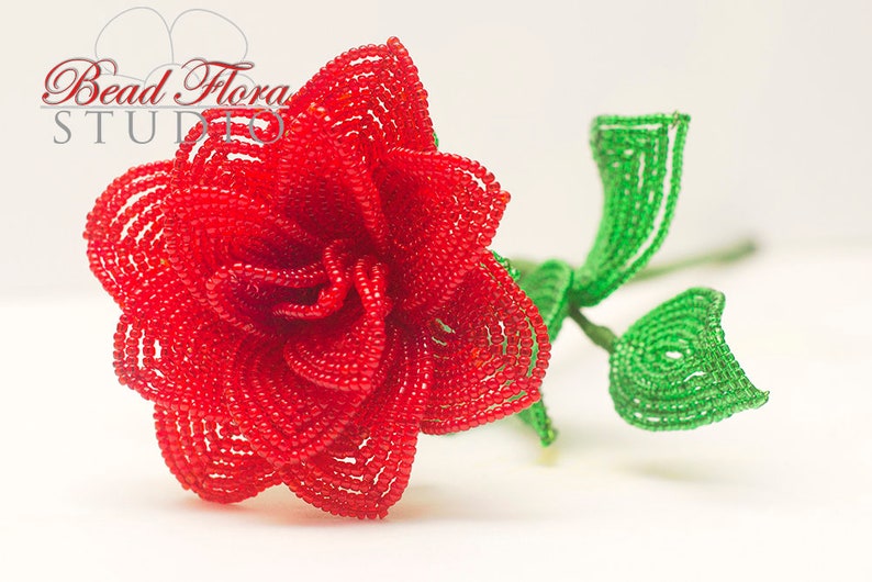 French beaded rose flower tutorial and pattern pdf image 1