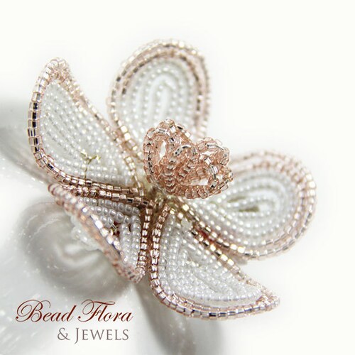blush pink and white beaded flower hair clip, fascinator,  French beaded flowers
