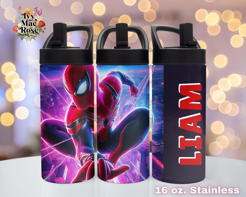 16 Oz. Stainless Steel Superhero Water Bottle Personalized, Leak-proof ...