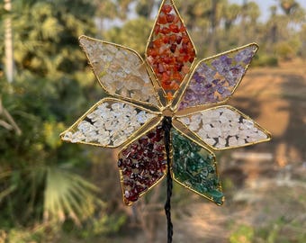 7 Chakra Crystal Flower Suncatcher | Handmade Healing Wind Chime