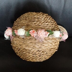 Flower Girl Crown - Pink and White Flower Crown - Flower Tiara Gift - Woodland Floral Halo - Bohemian Rose Headpiece - Floral Hair Wreath
