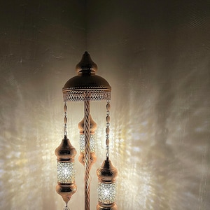 Handblown Glass Floor Lamp – Unique Artisan Blown Glass Standing Lamp – Modern Boho Home Decor Lighting”