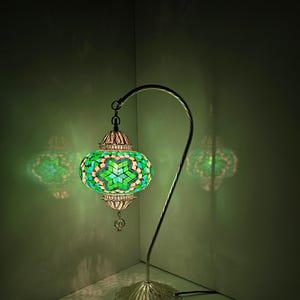 Elegant Turkish Swan Neck Mosaic Lamp - Filigree Silver Glass Design for Ambient Lighting