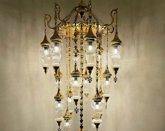 Colorful Handmade Payrex Glass Chandelier Pendant Light | Mixed Color Mosaic Lamp for Stylish Home Decor