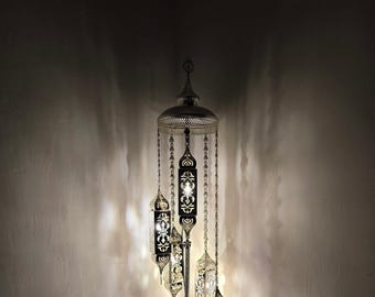 Large Handmade Moroccan Floor Lamp with Mosaic Glass Shade for Home Decor